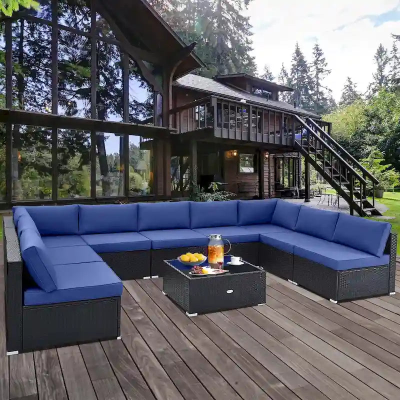Costway Ensemble de Meubles de Patio en Rotin 10 Pièces Canapé et Table d'Extérieur en Osier - Voir Détails