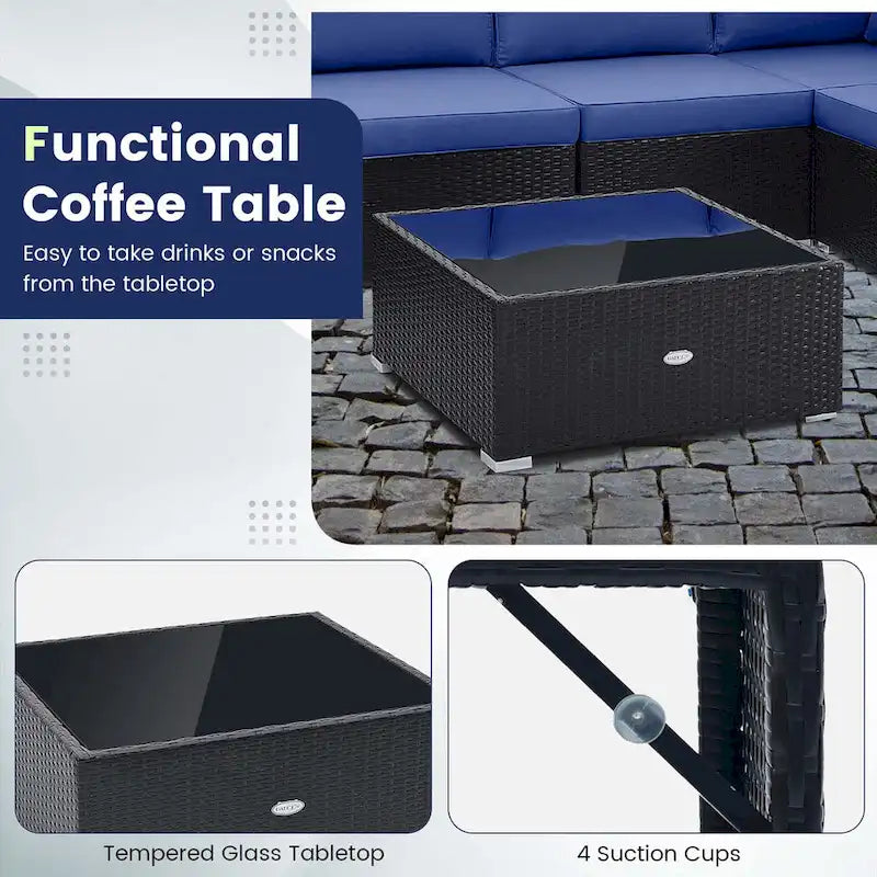 Costway Ensemble de Meubles de Patio en Rotin 10 Pièces Canapé et Table d'Extérieur en Osier - Voir Détails