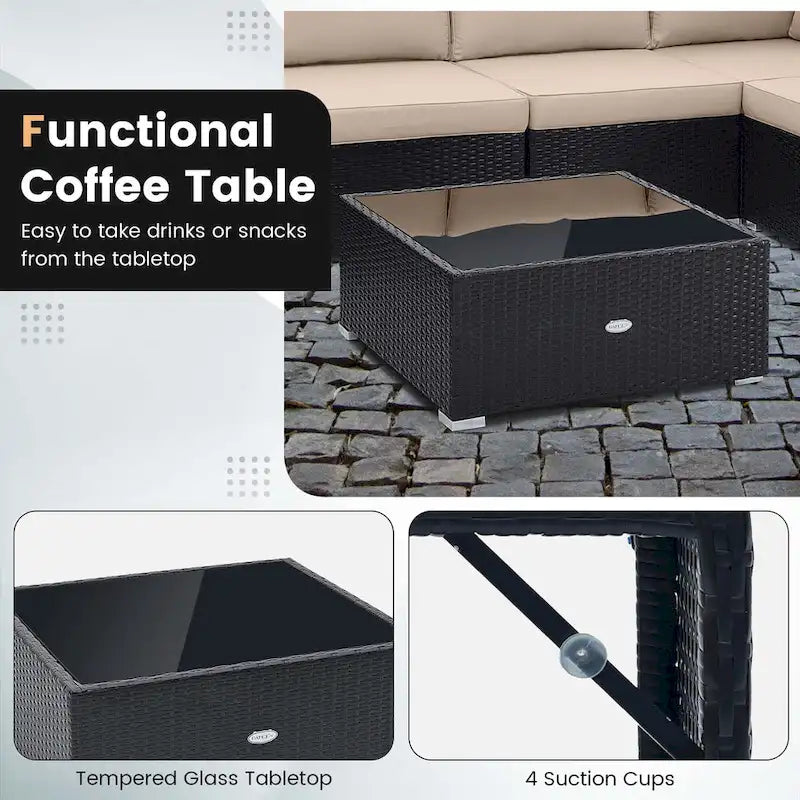 Costway Ensemble de Meubles de Patio en Rotin 10 Pièces Canapé et Table d'Extérieur en Osier - Voir Détails