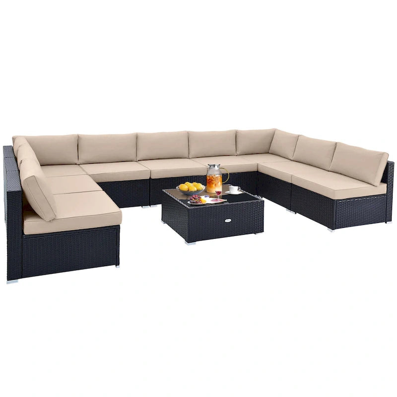 Costway Ensemble de Meubles de Patio en Rotin 10 Pièces Canapé et Table d'Extérieur en Osier - Voir Détails