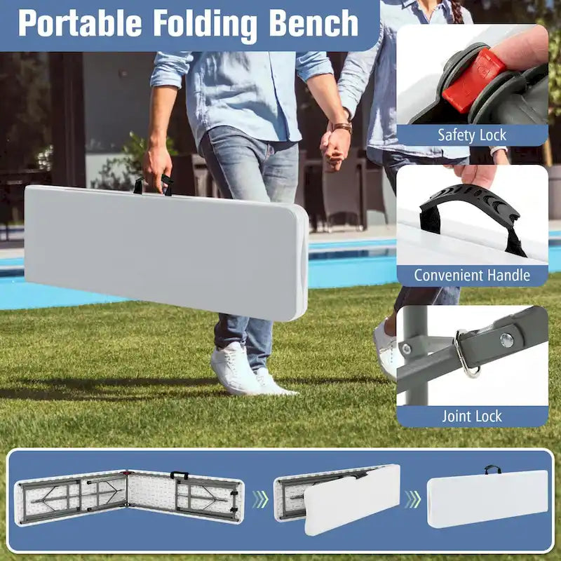 Banc pliant en plastique Costway de 1,8 m avec poignée et capacité de 600 kg - Voir détails