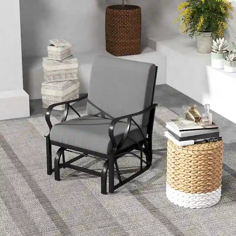 Chaise à bascule de patio Costway avec coussin, cadre en métal robuste, mouvement doux - Voir détails