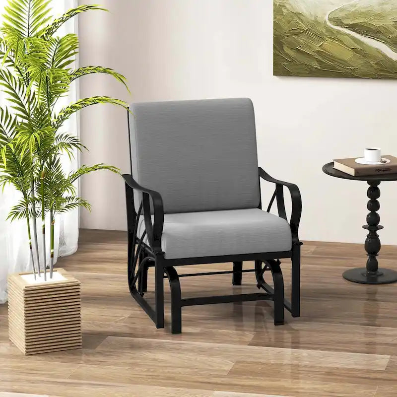 Chaise à bascule de patio Costway avec coussin, cadre en métal robuste, mouvement doux - Voir détails