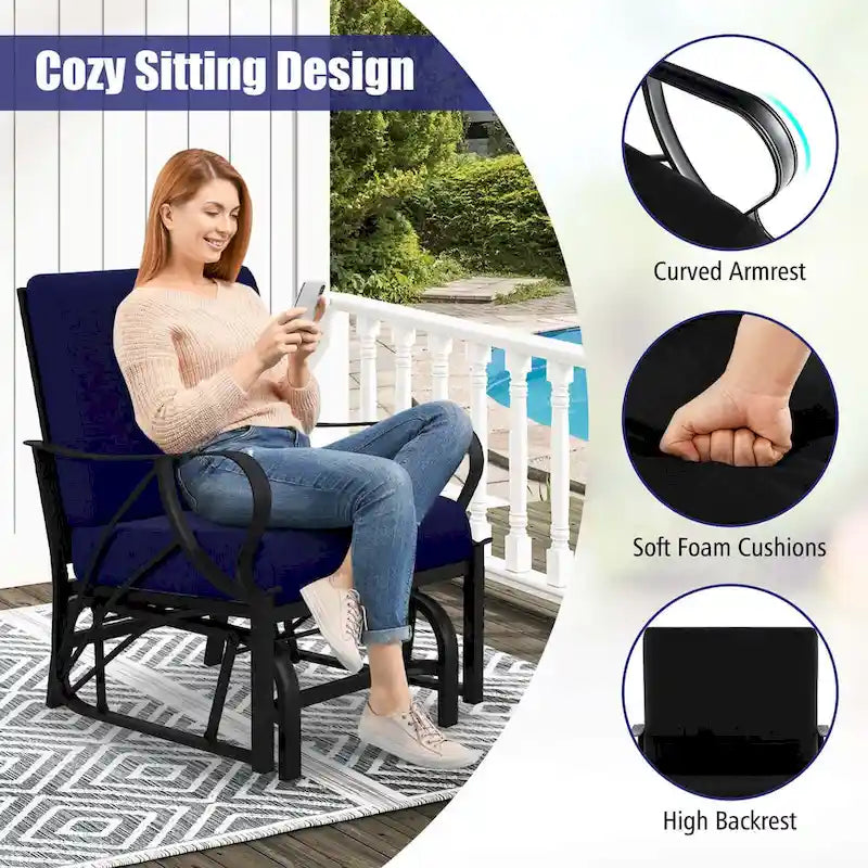 Chaise à bascule de patio Costway avec coussin, cadre en métal robuste, mouvement doux - Voir détails