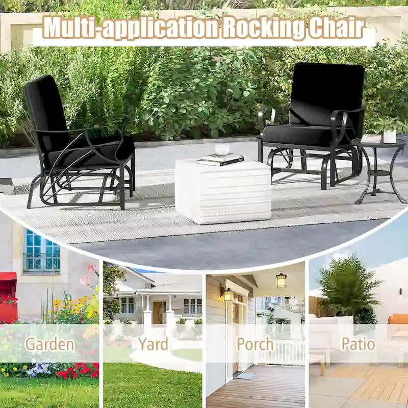 Chaise à bascule de patio Costway avec coussin, cadre en métal robuste, mouvement doux - Voir détails