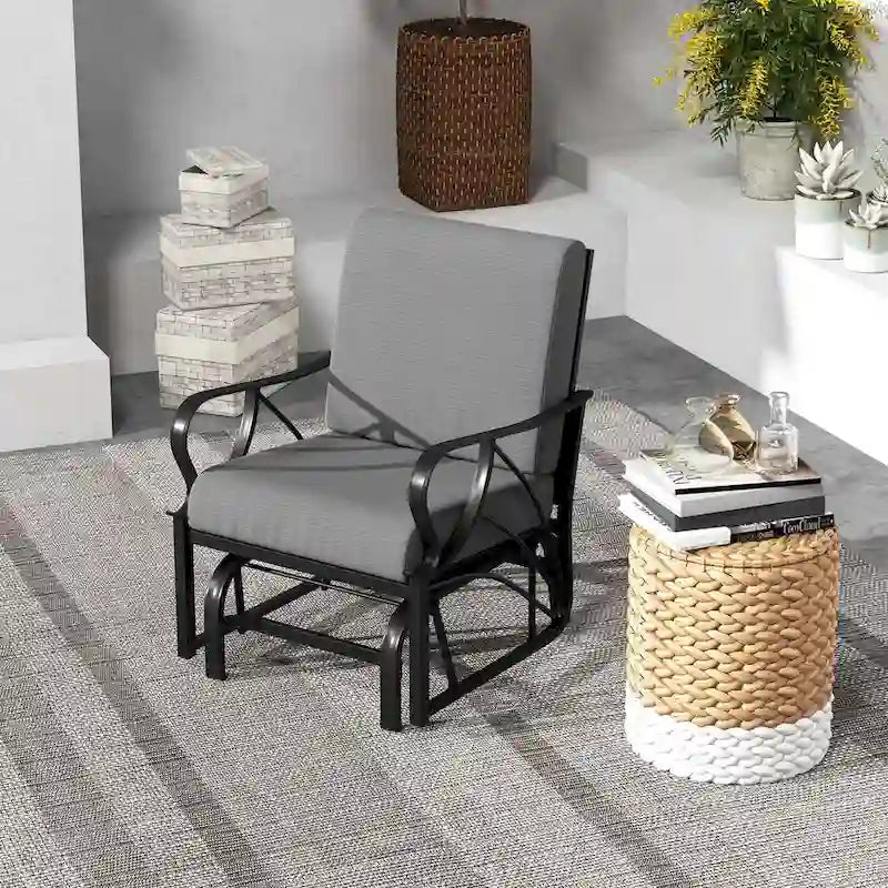 Chaise à bascule de patio Costway avec coussin, cadre en métal robuste, mouvement doux - Voir détails