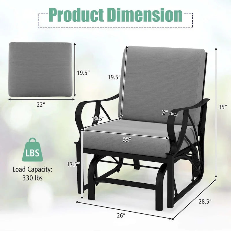 Chaise à bascule de patio Costway avec coussin, cadre en métal robuste, mouvement doux - Voir détails