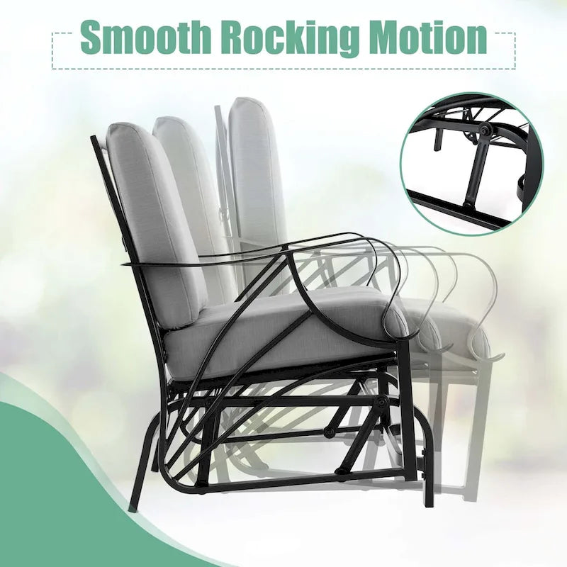 Chaise à bascule de patio Costway avec coussin, cadre en métal robuste, mouvement doux - Voir détails