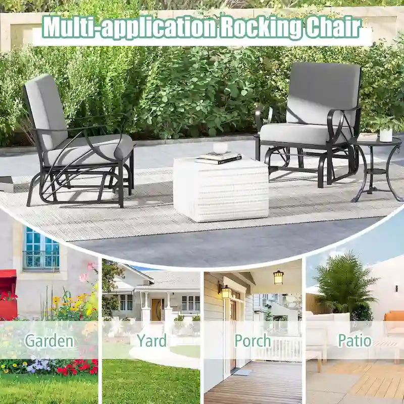 Chaise à bascule de patio Costway avec coussin, cadre en métal robuste, mouvement doux - Voir détails
