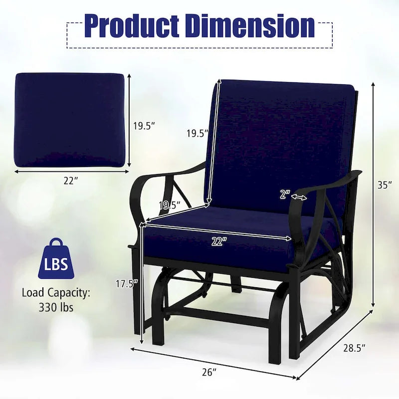 Chaise à bascule de patio Costway avec coussin, cadre en métal robuste, mouvement doux - Voir détails