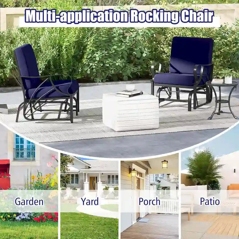 Chaise à bascule de patio Costway avec coussin, cadre en métal robuste, mouvement doux - Voir détails