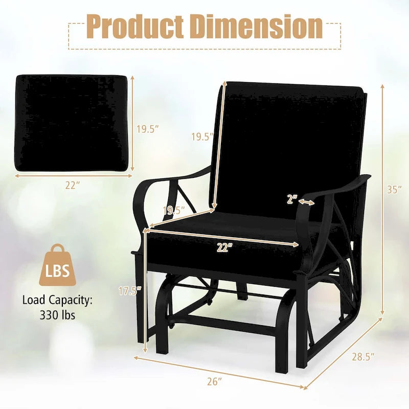 Chaise à bascule de patio Costway avec coussin, cadre en métal robuste, mouvement doux - Voir détails