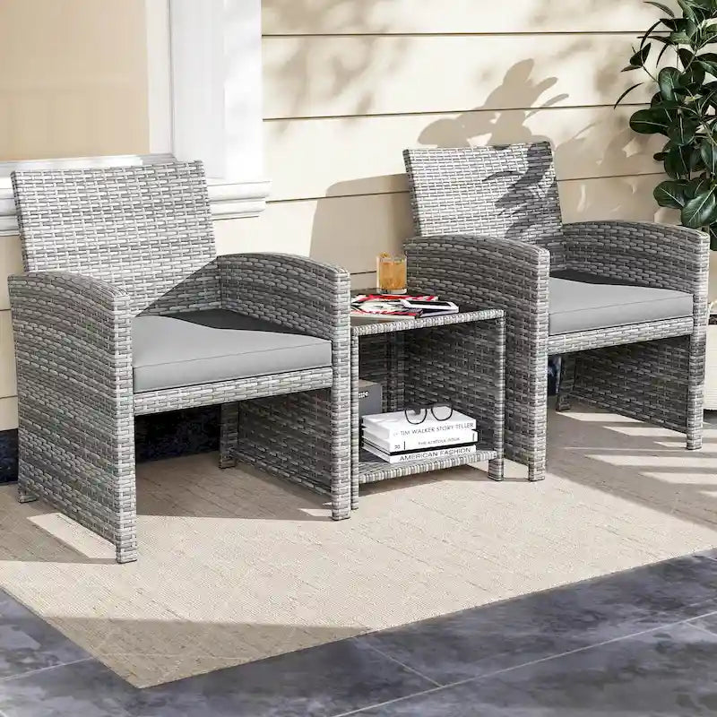 Ensemble de mobilier de patio Costway 3 pièces avec table basse en verre trempé et - Voir détails