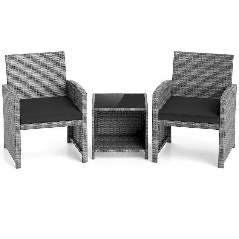Ensemble de mobilier de patio Costway 3 pièces avec table basse en verre trempé et - Voir détails