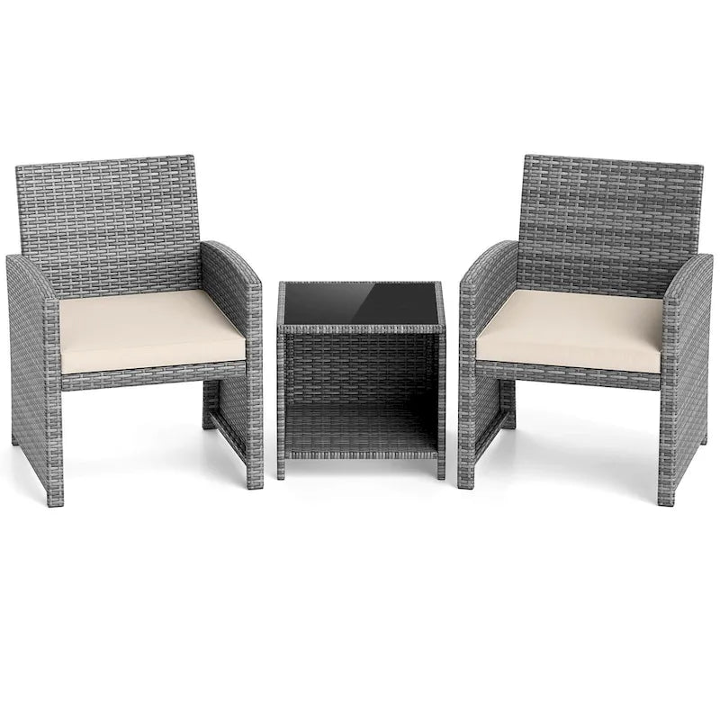 Ensemble de mobilier de patio Costway 3 pièces avec table basse en verre trempé et - Voir détails