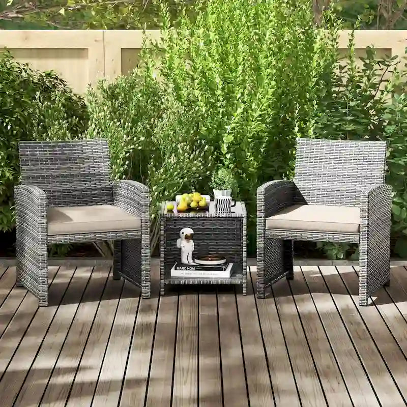 Ensemble de mobilier de patio Costway 3 pièces avec table basse en verre trempé et - Voir détails