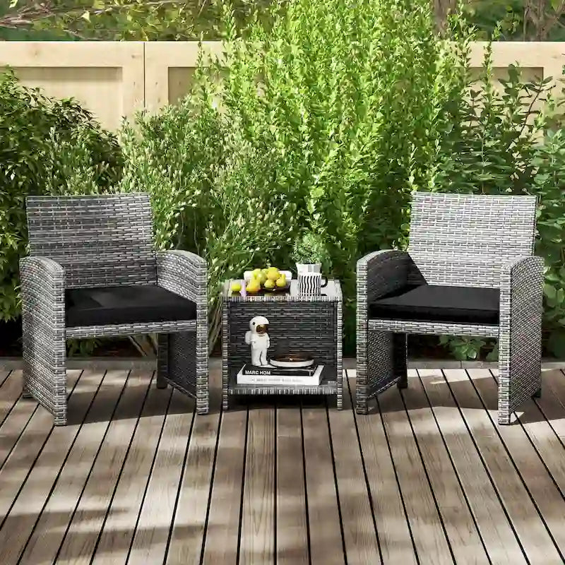 Ensemble de mobilier de patio Costway 3 pièces avec table basse en verre trempé et - Voir détails