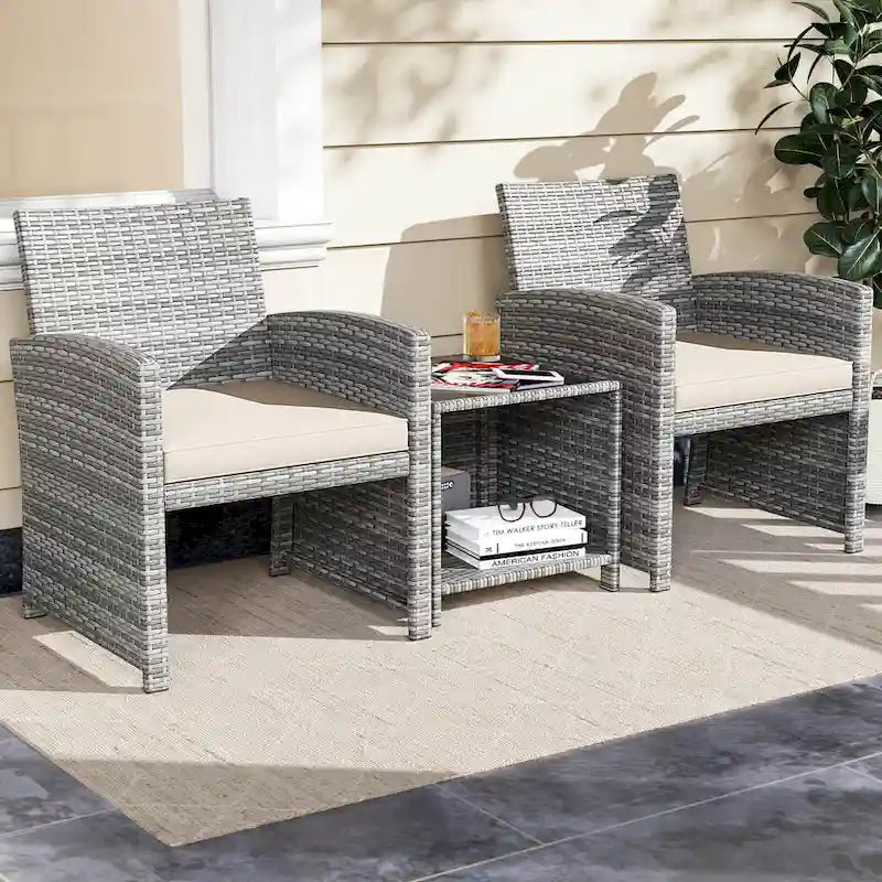 Ensemble de mobilier de patio Costway 3 pièces avec table basse en verre trempé et - Voir détails