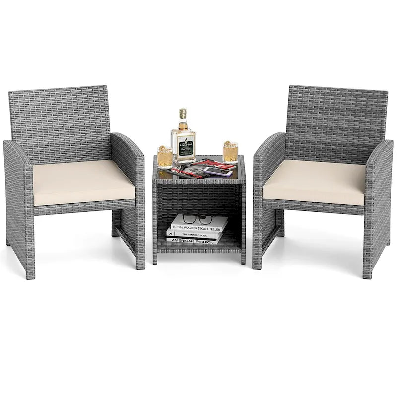 Ensemble de mobilier de patio Costway 3 pièces avec table basse en verre trempé et - Voir détails