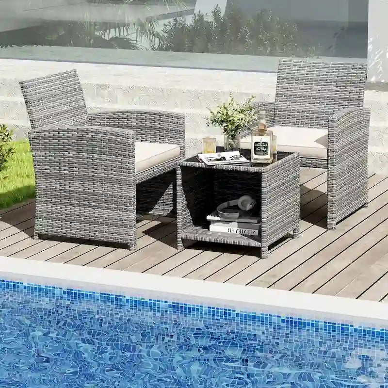 Ensemble de mobilier de patio Costway 3 pièces avec table basse en verre trempé et - Voir détails
