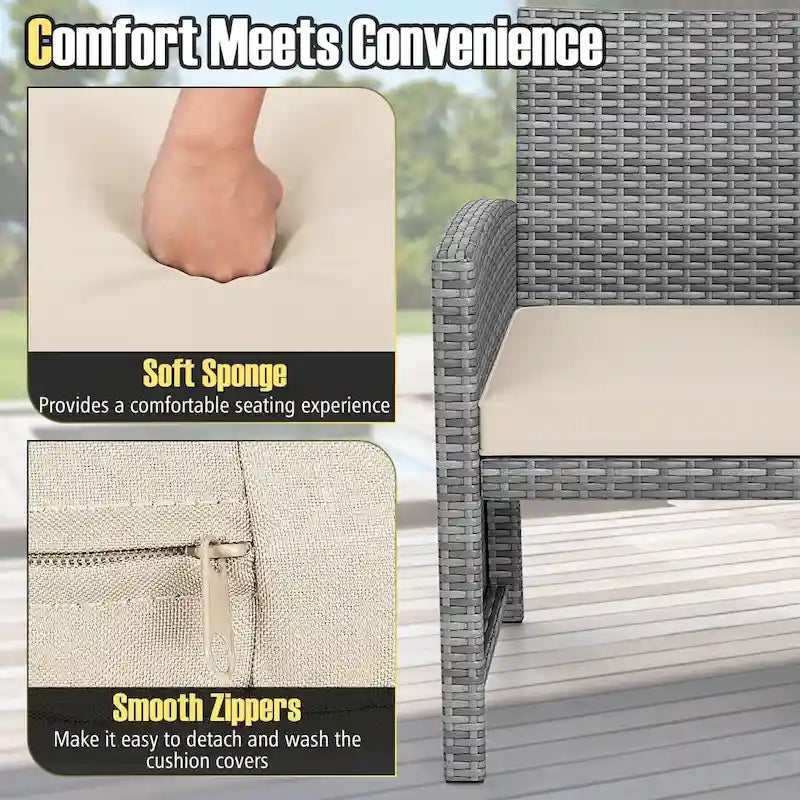 Ensemble de mobilier de patio Costway 3 pièces avec table basse en verre trempé et - Voir détails