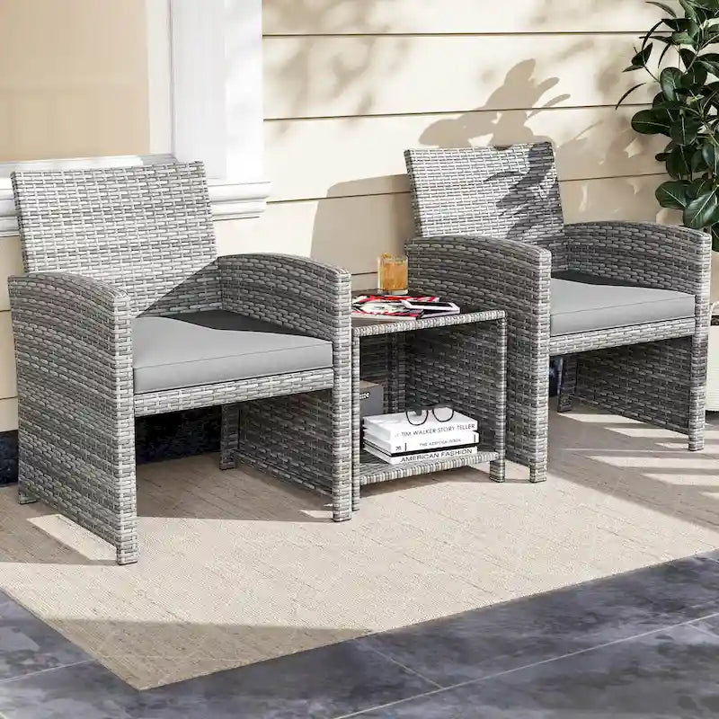 Ensemble de mobilier de patio Costway 3 pièces avec table basse en verre trempé et - Voir détails