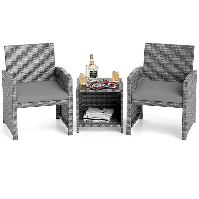 Ensemble de mobilier de patio Costway 3 pièces avec table basse en verre trempé et - Voir détails