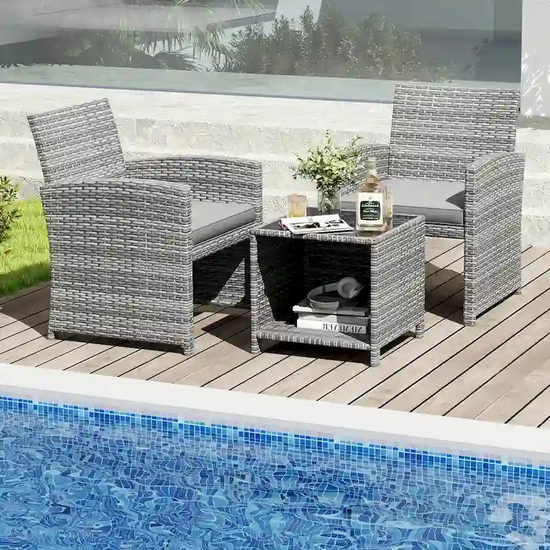 Ensemble de mobilier de patio Costway 3 pièces avec table basse en verre trempé et - Voir détails