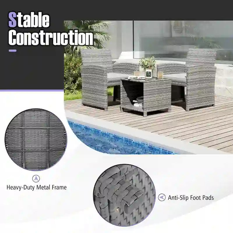 Ensemble de mobilier de patio Costway 3 pièces avec table basse en verre trempé et - Voir détails