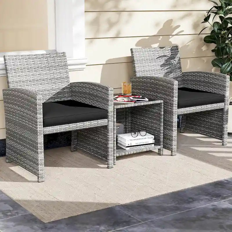 Ensemble de mobilier de patio Costway 3 pièces avec table basse en verre trempé et - Voir détails