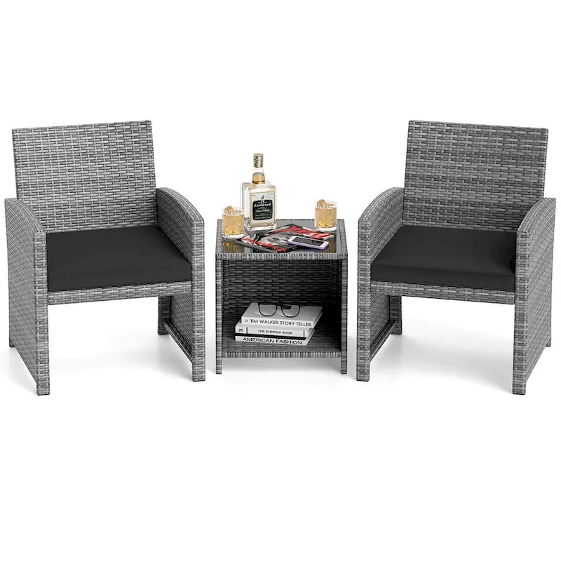 Ensemble de mobilier de patio Costway 3 pièces avec table basse en verre trempé et - Voir détails