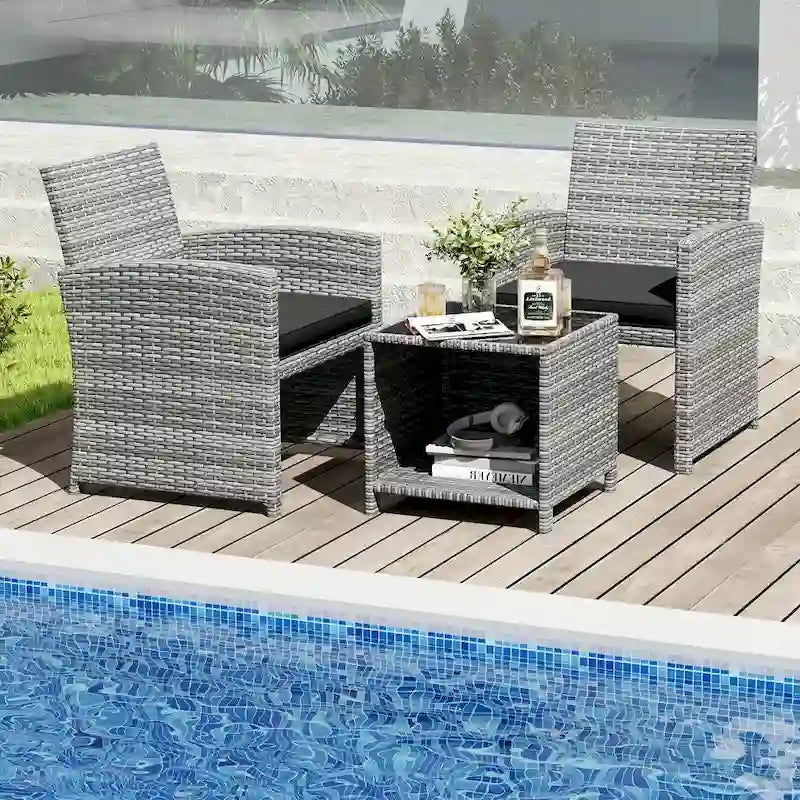 Ensemble de mobilier de patio Costway 3 pièces avec table basse en verre trempé et - Voir détails