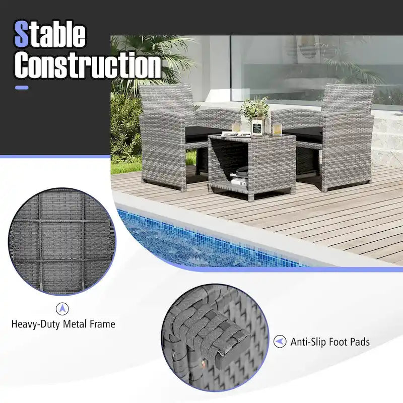 Ensemble de mobilier de patio Costway 3 pièces avec table basse en verre trempé et - Voir détails