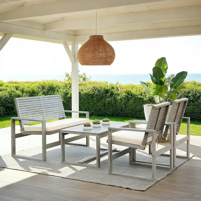 SAFAVIEH Ensemble de patio 4 pièces en bois d'acacia Priama pour extérieur - 43L x 23P x 34H