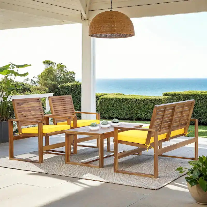 SAFAVIEH Outdoor Priama Acacia Wood 4-Piece Patio Set - 43W x 23D x 34H