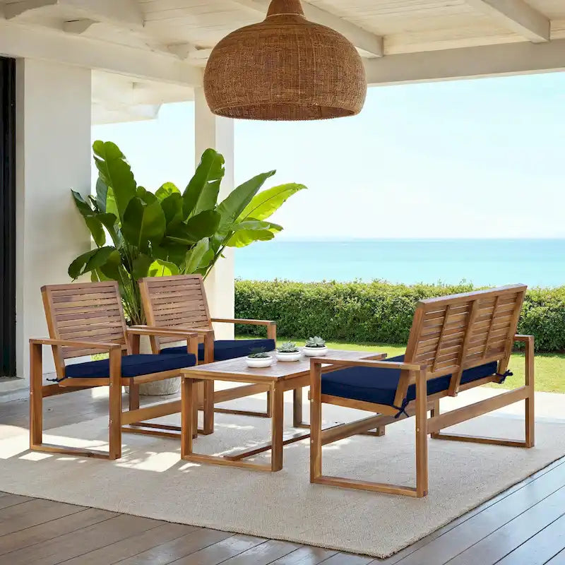 SAFAVIEH Ensemble de patio 4 pièces en bois d'acacia Priama pour extérieur - 43L x 23P x 34H