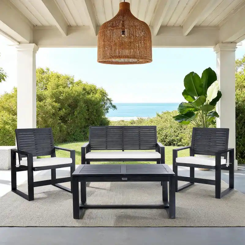SAFAVIEH Ensemble de patio 4 pièces en bois d'acacia Priama pour extérieur - 43L x 23P x 34H