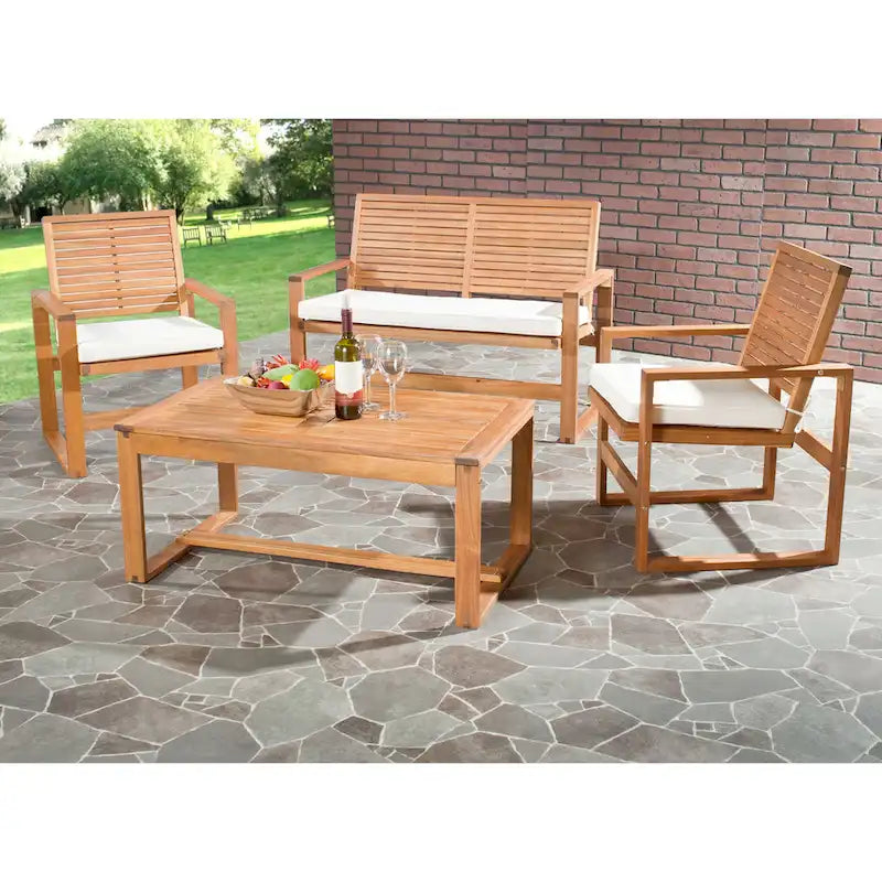 SAFAVIEH Ensemble de patio 4 pièces en bois d'acacia Priama pour extérieur - 43L x 23P x 34H