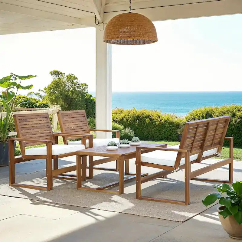 SAFAVIEH Ensemble de patio 4 pièces en bois d'acacia Priama pour extérieur - 43L x 23P x 34H