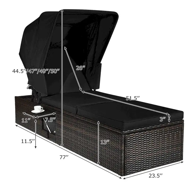 Gymax Lot de 2 chaises longues de patio en rotin avec auvent réglable
