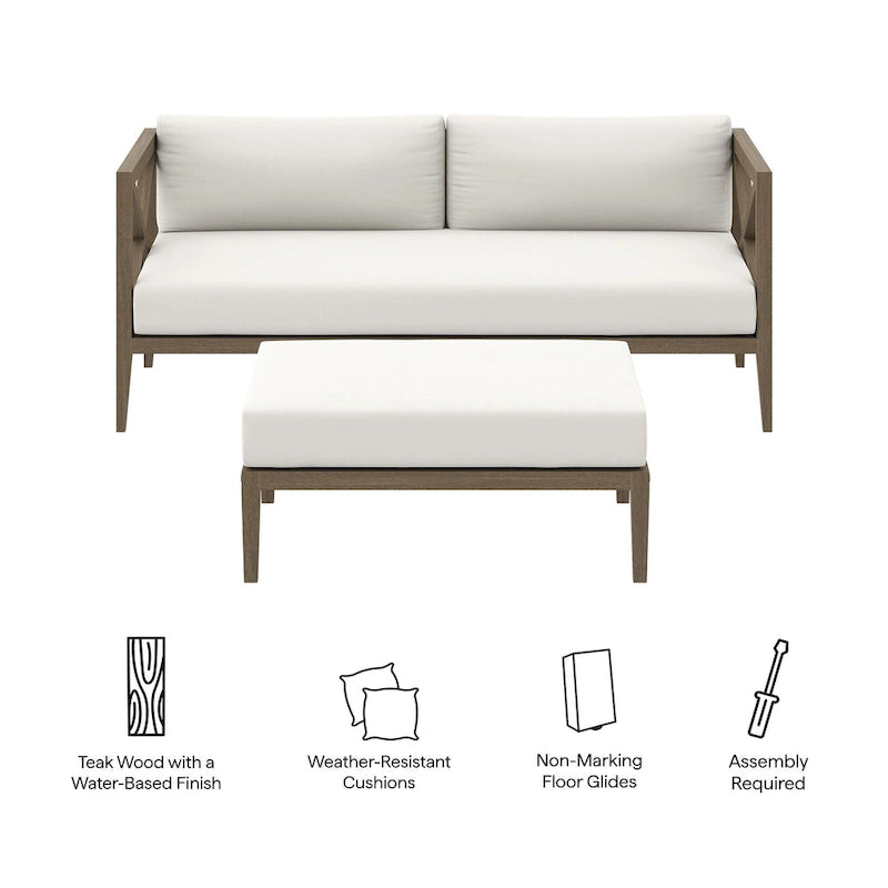 Ensemble fauteuil deux places et pouf en teck Northlake pour patio extérieur
