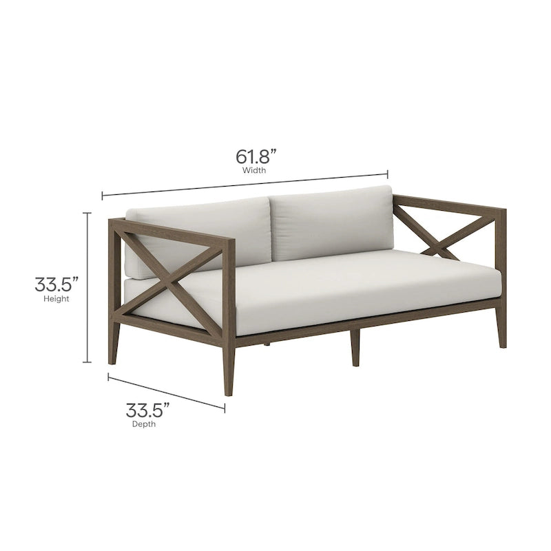 Ensemble fauteuil deux places et pouf en teck Northlake pour patio extérieur