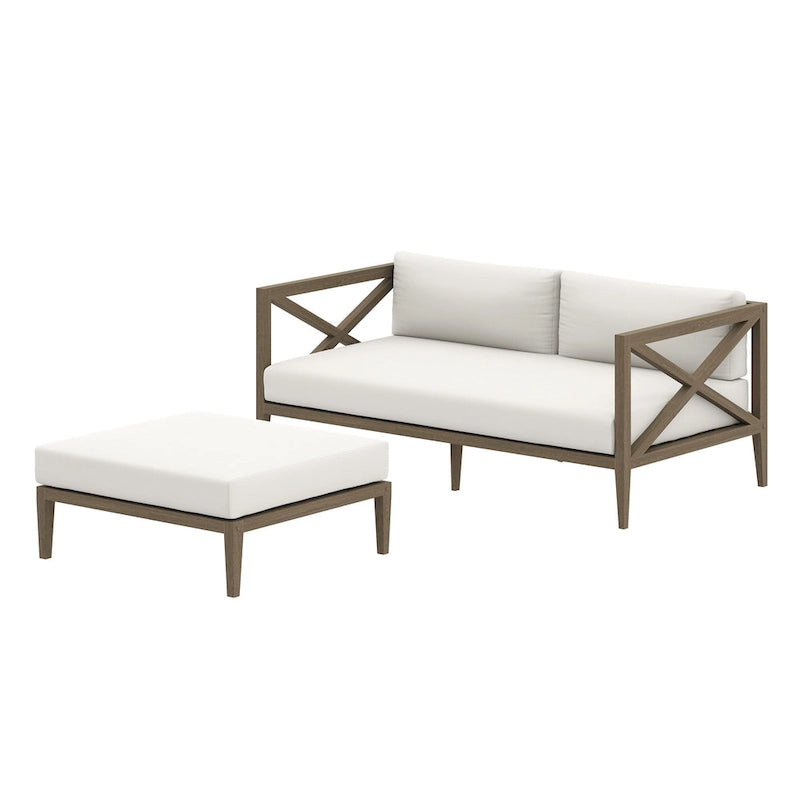 Ensemble fauteuil deux places et pouf en teck Northlake pour patio extérieur
