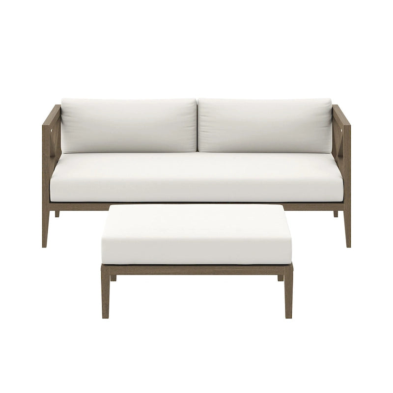 Ensemble fauteuil deux places et pouf en teck Northlake pour patio extérieur