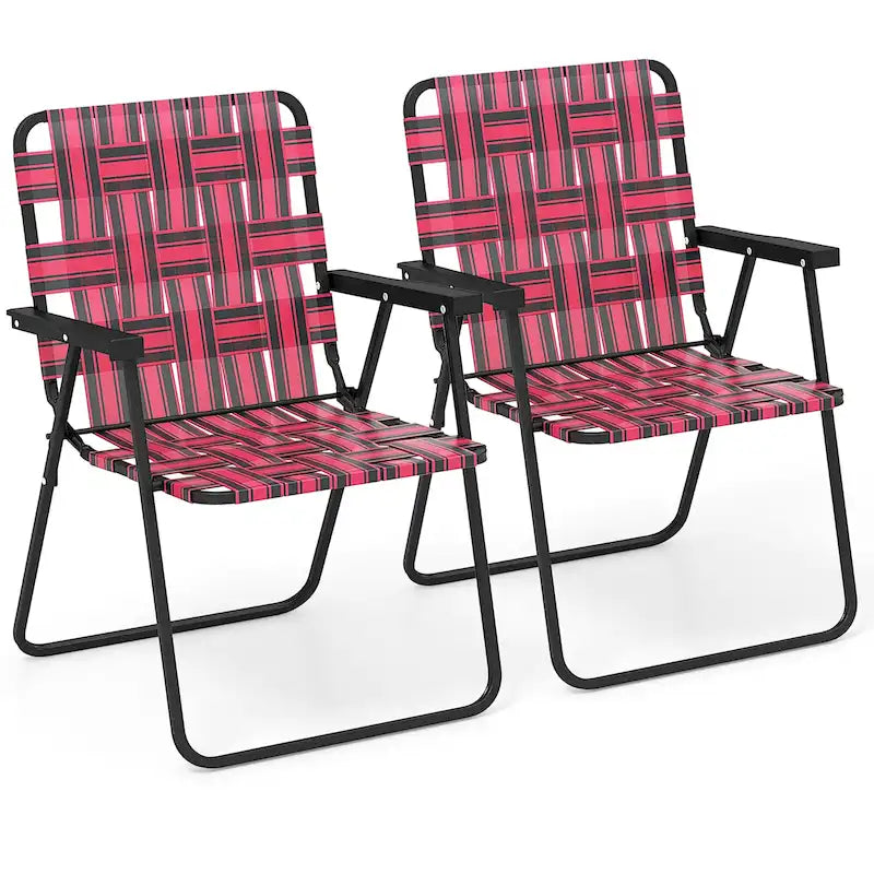 Gymax Lot de 2 chaises pliantes en toile pour terrasse, portable, camping, plage