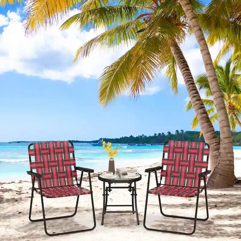 Gymax Lot de 2 chaises pliantes en toile pour terrasse, portable, camping, plage