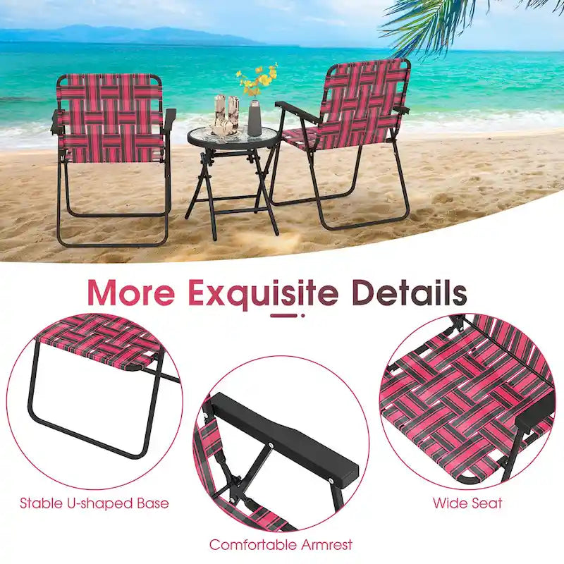 Gymax Lot de 2 chaises pliantes en toile pour terrasse, portable, camping, plage