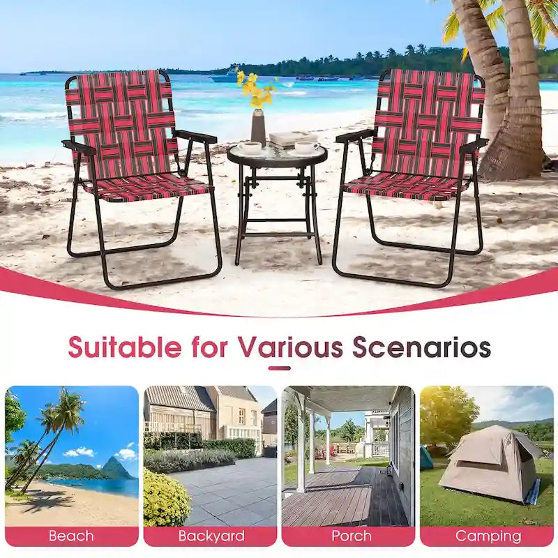 Gymax Lot de 2 chaises pliantes en toile pour terrasse, portable, camping, plage