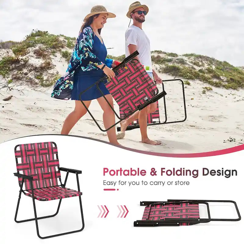 Gymax Lot de 2 chaises pliantes en toile pour terrasse, portable, camping, plage