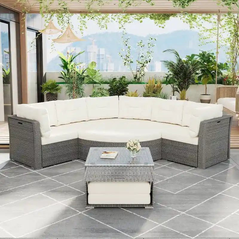 Ensemble de mobilier de patio Mobilier d'extérieur Lit de jour rotin Ensemble de mobilier sectionnel Groupe de sièges de patio avec coussins et table centrale